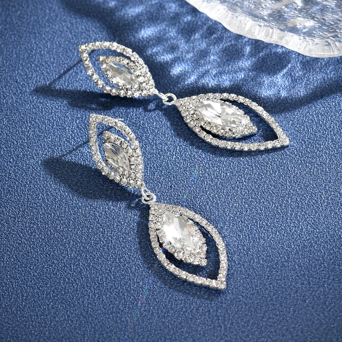 TREAZY Elegant Rhinestone Crystal Leaves Drop Earrings for Women Shiny Long Earrings Wedding Party Ear Jewelry