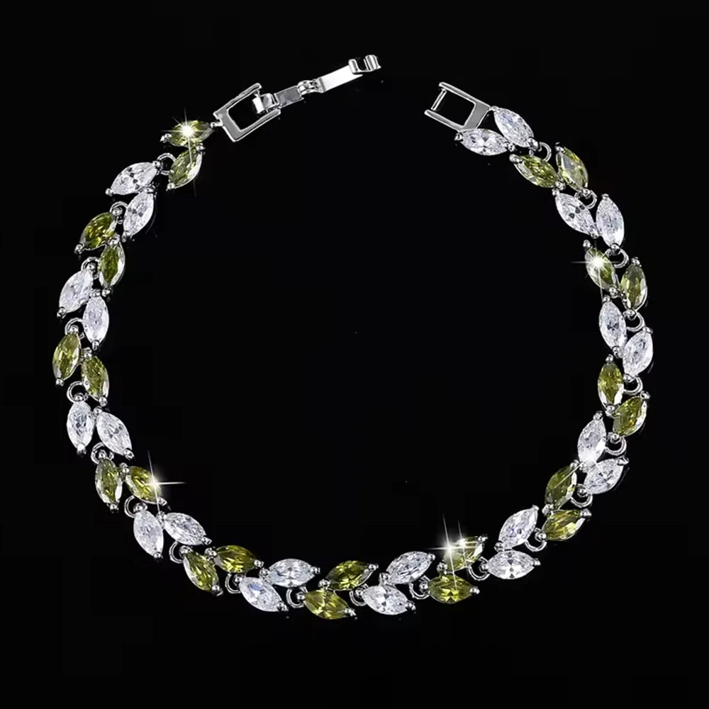 ThreeGraces New Trendy Brilliant Cubic Zirconia Leaf Shape Bridal Wedding Tennis Chain Link Bracelet Jewelry for Women B621