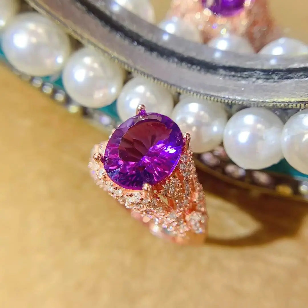 Real 925 Silver Ring Natural Amethyst Ring 9mm*11mm 4ct Amethyst Jewelry Birthday Gift for Women