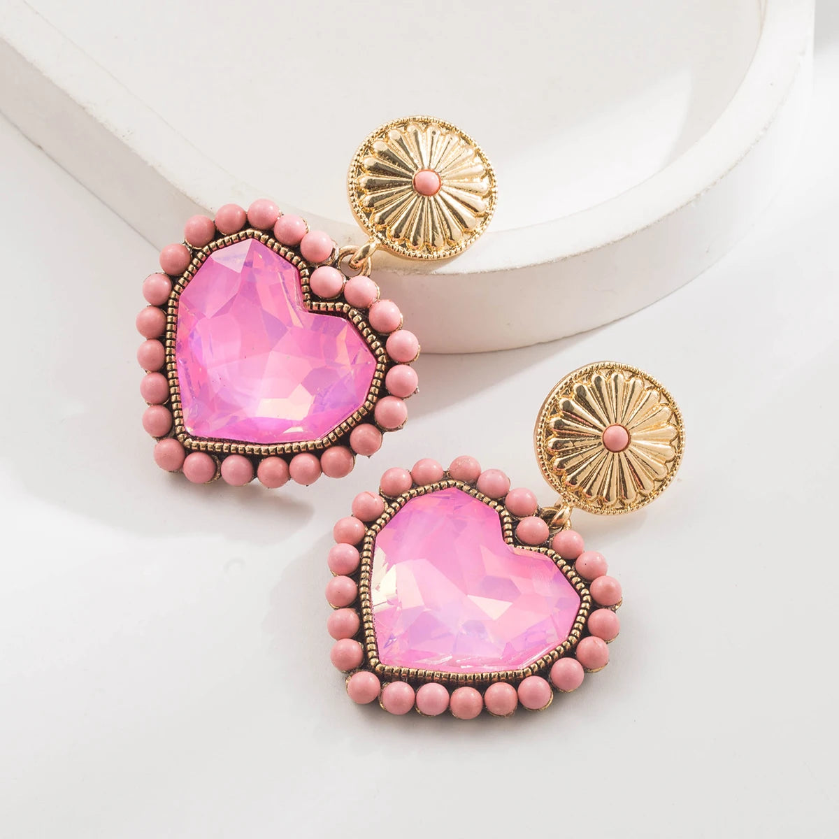 New Retro Ethnic Style Inlaid Glass Diamond Turquoise Circular Heart Pendant Earrings For Women's Long Earrings