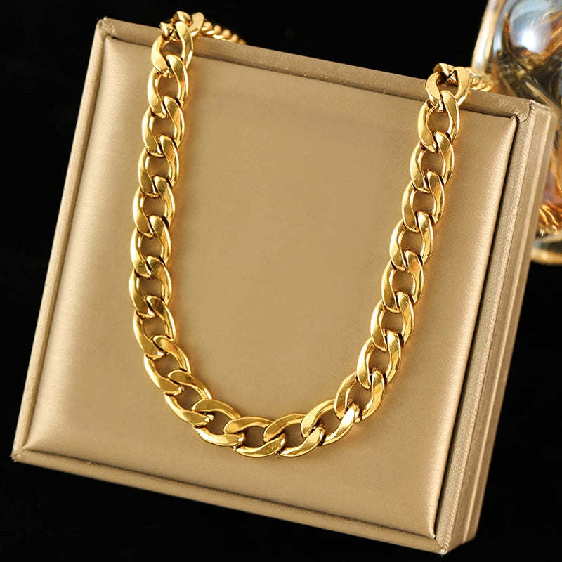 EILIECK 316L Stainless Steel Metal Charm Chain Necklace Statement Jewelry 18K PVD Plated Statement Collar Neck Chain For Women