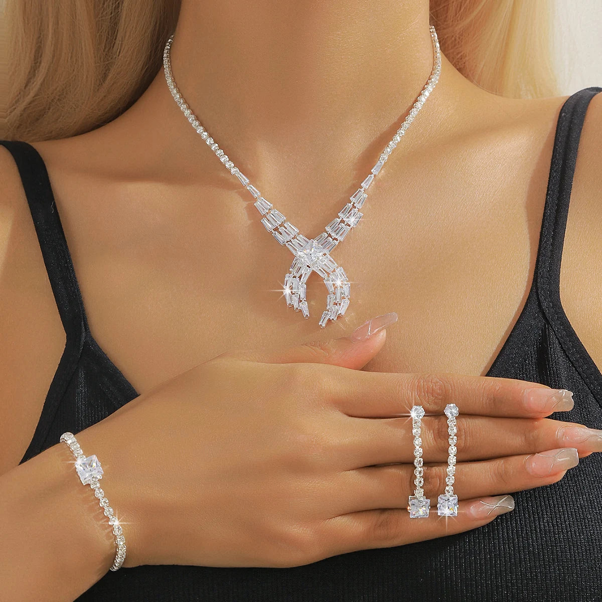 Red Carpet Aura Ladder Square Diamond Cross Knot Set Exaggerated Eye-Catching Three Piece Set Stage Runway Accessories