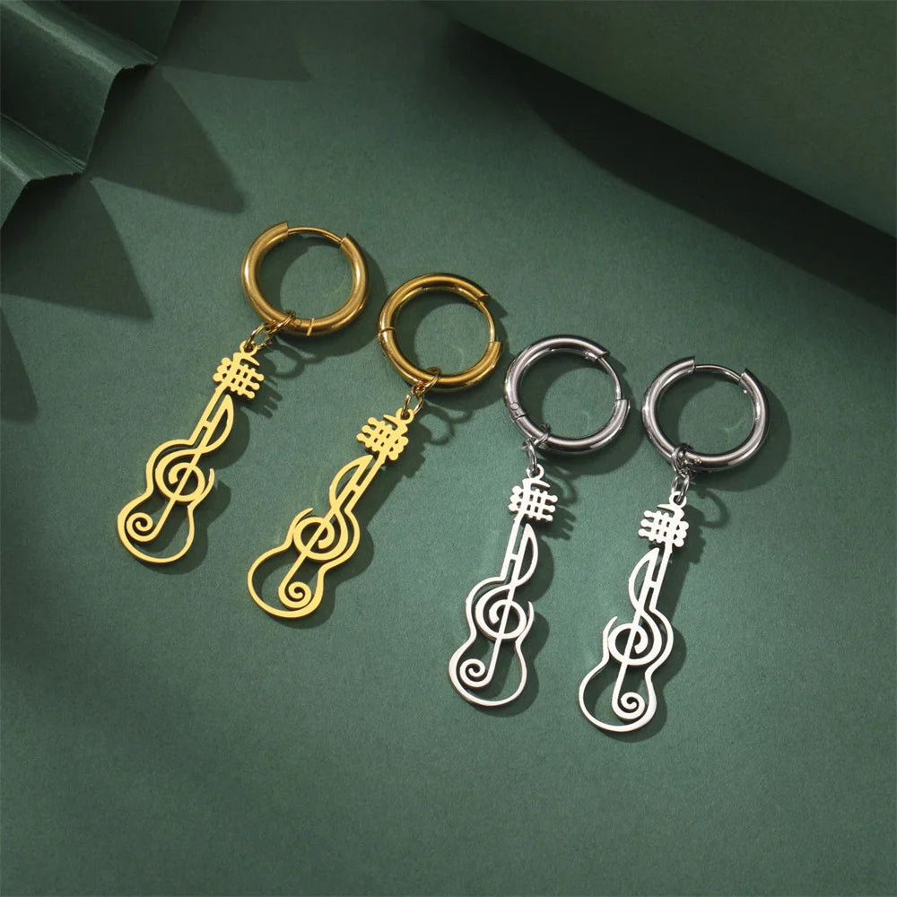 My Shape Music Note Drop Earrings for Women Men Gifts Stainless Steel Classic Musical Violin Dangle Earring Jewelry Musican Gift