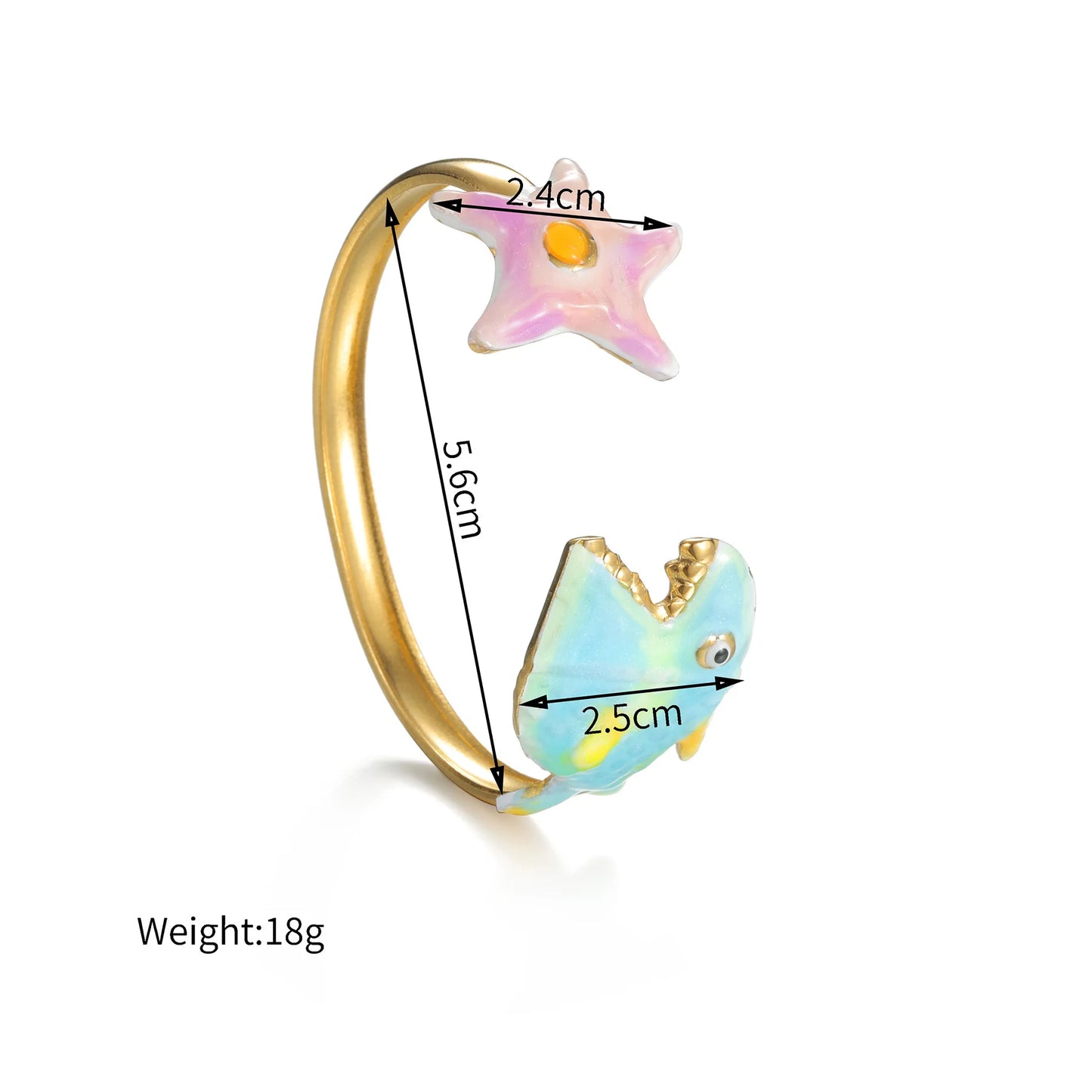 Freeteeme Stylish Colorful Oil Dripping Shell Starfish Bangle for Women Stainless Steel Ocean Series Open Bracelets Beach Gifts