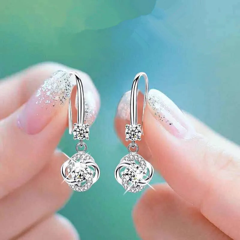 Boho Female Crystal Pink Blue White Drop Earrings Silver Color Zircon Stone Small Round Wedding Jewelry For Women