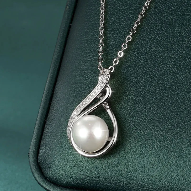 OXTAO Infinity Moissanite Pendant Necklace 14K Gold Filled Cute Freshwater Pearl Necklace Mother Wife Birthday Jewelry Gift