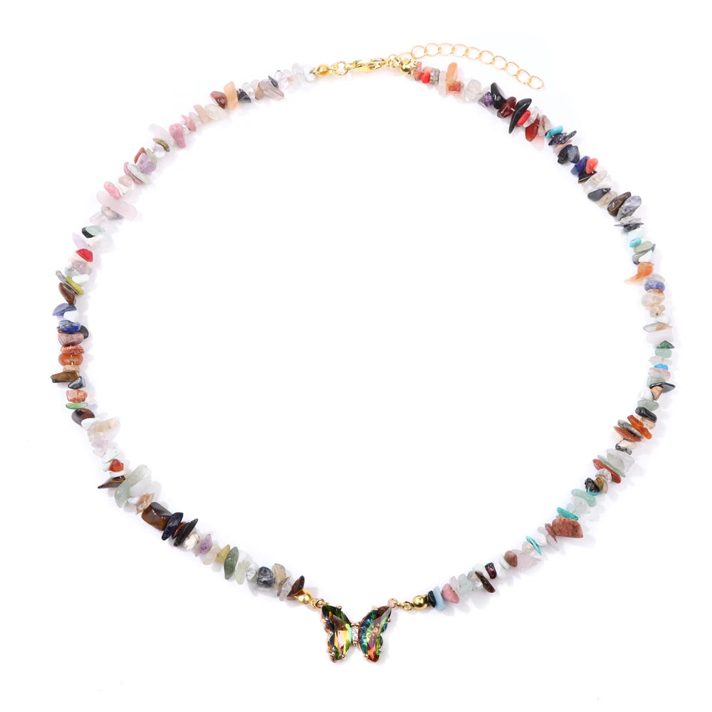 Trendy Butterfly Crystal Necklace Natural Purple Amethysts Quartzs Crystal Chip Stone Necklace Jewelry Gift For Women Couple