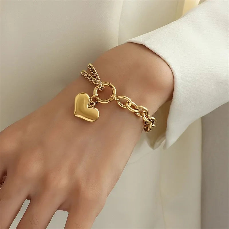 EILIECK 316L Stainless Steel Starfish Heart Pearl Charm Bracelet For Women Trendy Gold Color Wrist Chain Jewelry Holiday Gifts