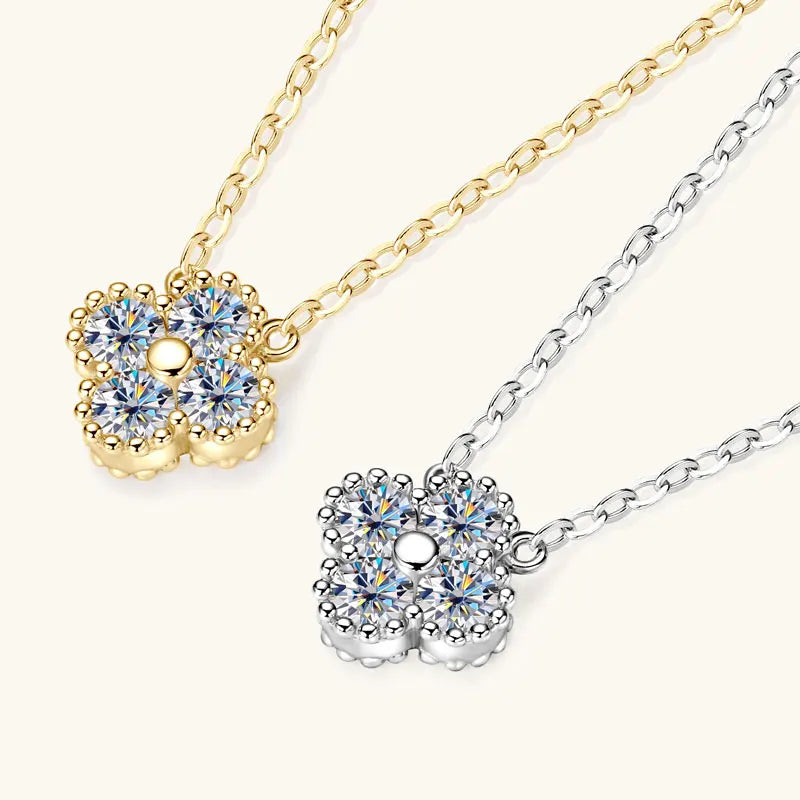 OXTAO Moissanite Necklace Ladies Elegant Four-Leaf Pendant Necklace with Certified 925 Silver Luxury Clover Wedding Jewelry Gift
