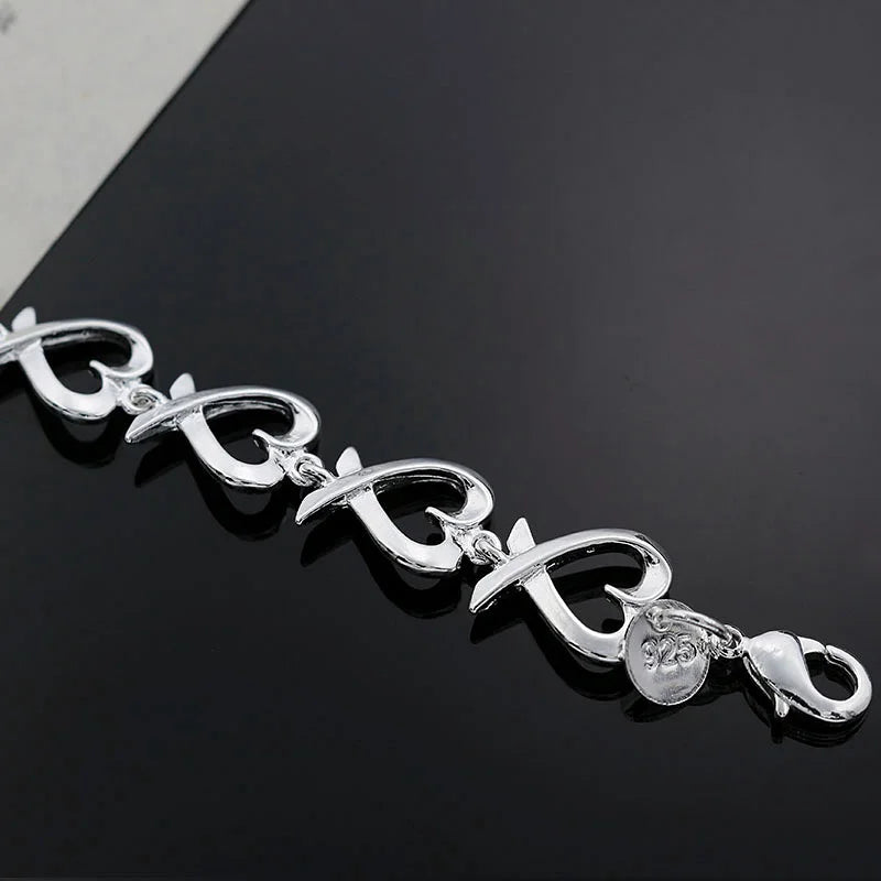 URMYLADY 925 Sterling Silver Love Heart Chain Bracelet For Women Wedding Engagement Party Fashion Jewelry