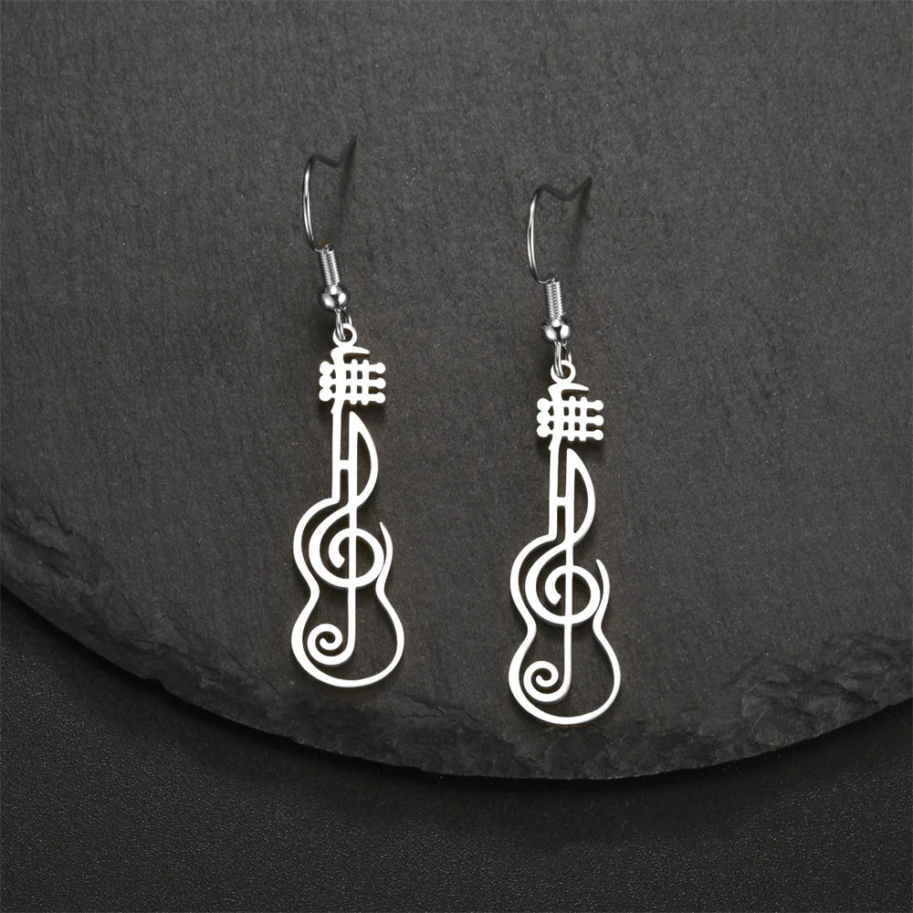 My Shape Music Note Drop Earrings for Women Men Gifts Stainless Steel Classic Musical Violin Dangle Earring Jewelry Musican Gift