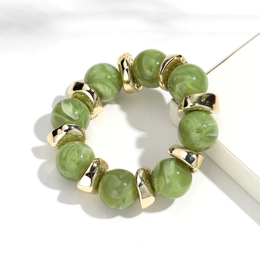 Trendy Acrylic Geometric Round Beads Stretch Bracelets for Women Fashion Irregular CCB Beaded Bangele Bracelet Jewelry Accessory