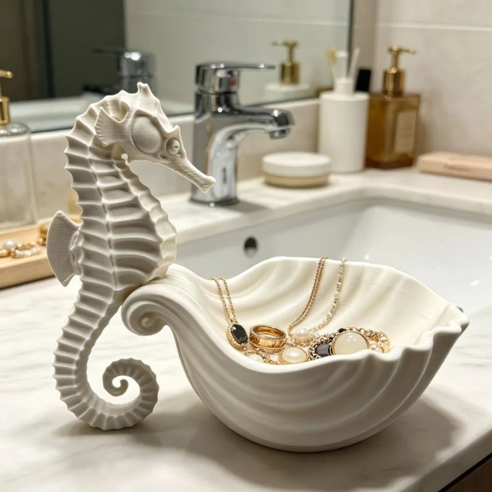 3D Printed Seahorse-Shaped Storage Tray Cute Plastic Jewelry Display Stand Decorative Stable Trinket Dish Desktop Organizer
