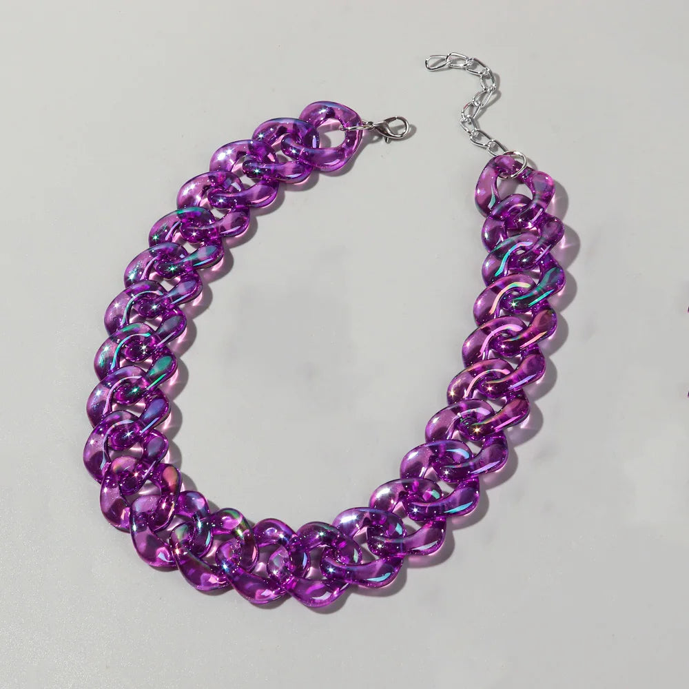 FishSheep Statement Colorful Acrylic Chain Choker Necklaces for Women Boho  Multi Color Big Chunky Link Collar Necklace Gift
