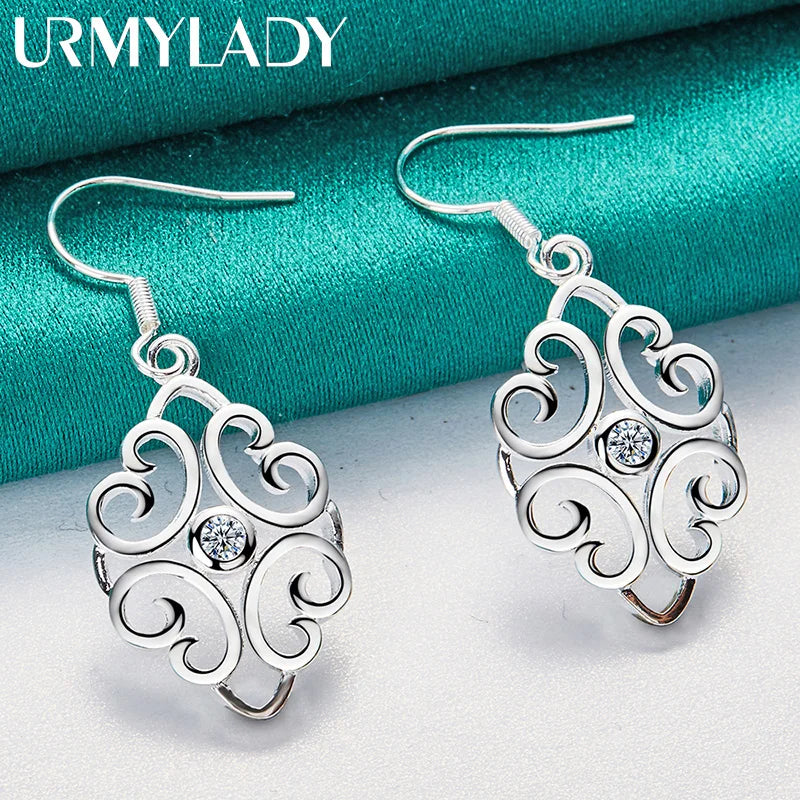 URMYLADY 925 Sterling Silver Hollow Flower Earrings For Women Wedding Party Fashion Charm Jewelry Gift