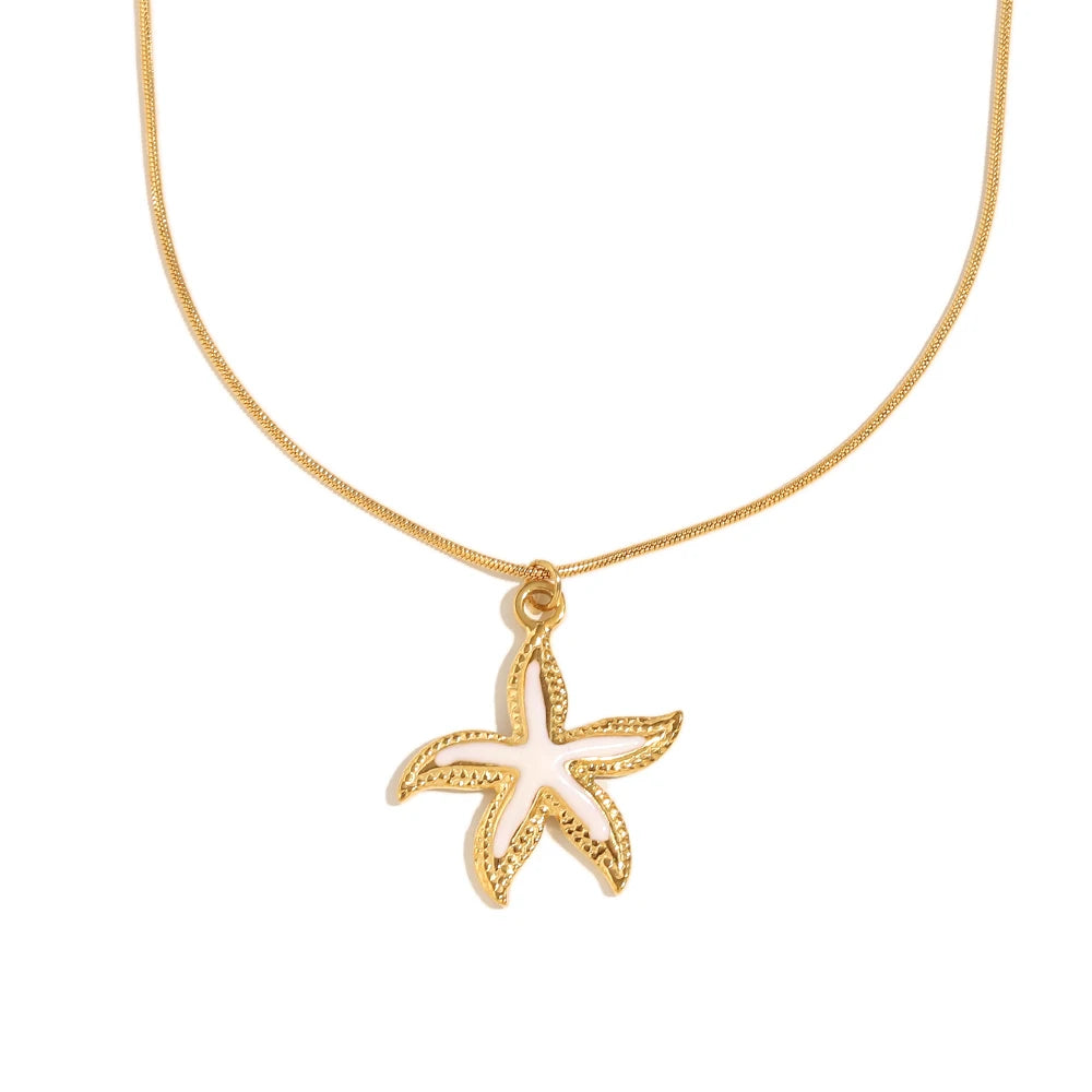 E.B.belle Summer Beach Cute Coloful Starfish Pendant Necklace 18K Gold Plated  316L Stainless Steel Holiday Neck Jewelry