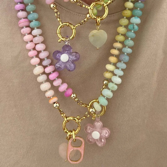 2026 Handmade Acrylic Rainbow Flower Colorful Beaded Necklace Summer Beach Dopamine Necklace Gift