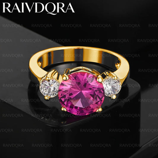 18K Gold Plated 8 Size Pink Zircons Round Wedding Ring For Women Men Fashion Jewelry Simple Grace Noble Engagement Accessories