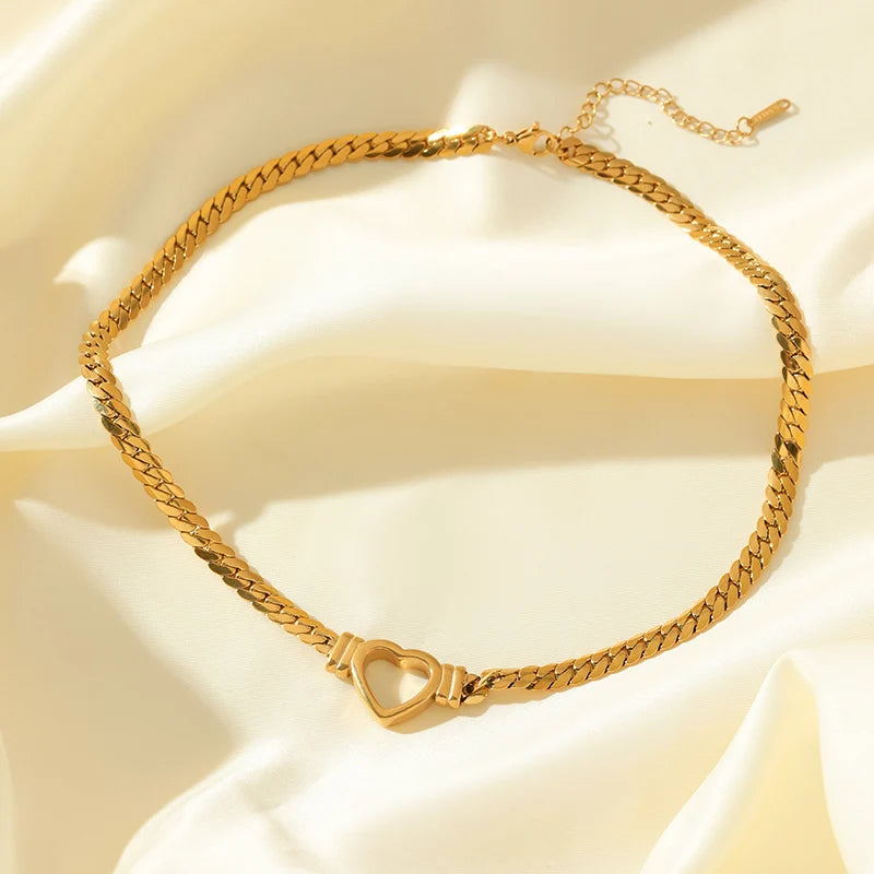EILIECK 316L Stainless Steel Metal Hollow Heart Necklace Bracelets Set For Women Trendy Waterproof Gold Color Chain Jewelry Gift