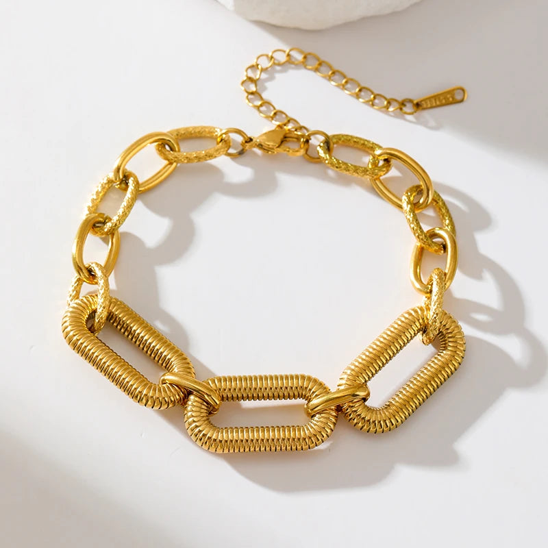 EILIECK 316L Stainless Steel Link Chain Bracelet Bangles For Women Trendy 18K Gold Plated Wrist Chain Waterproof Jewelry Gift