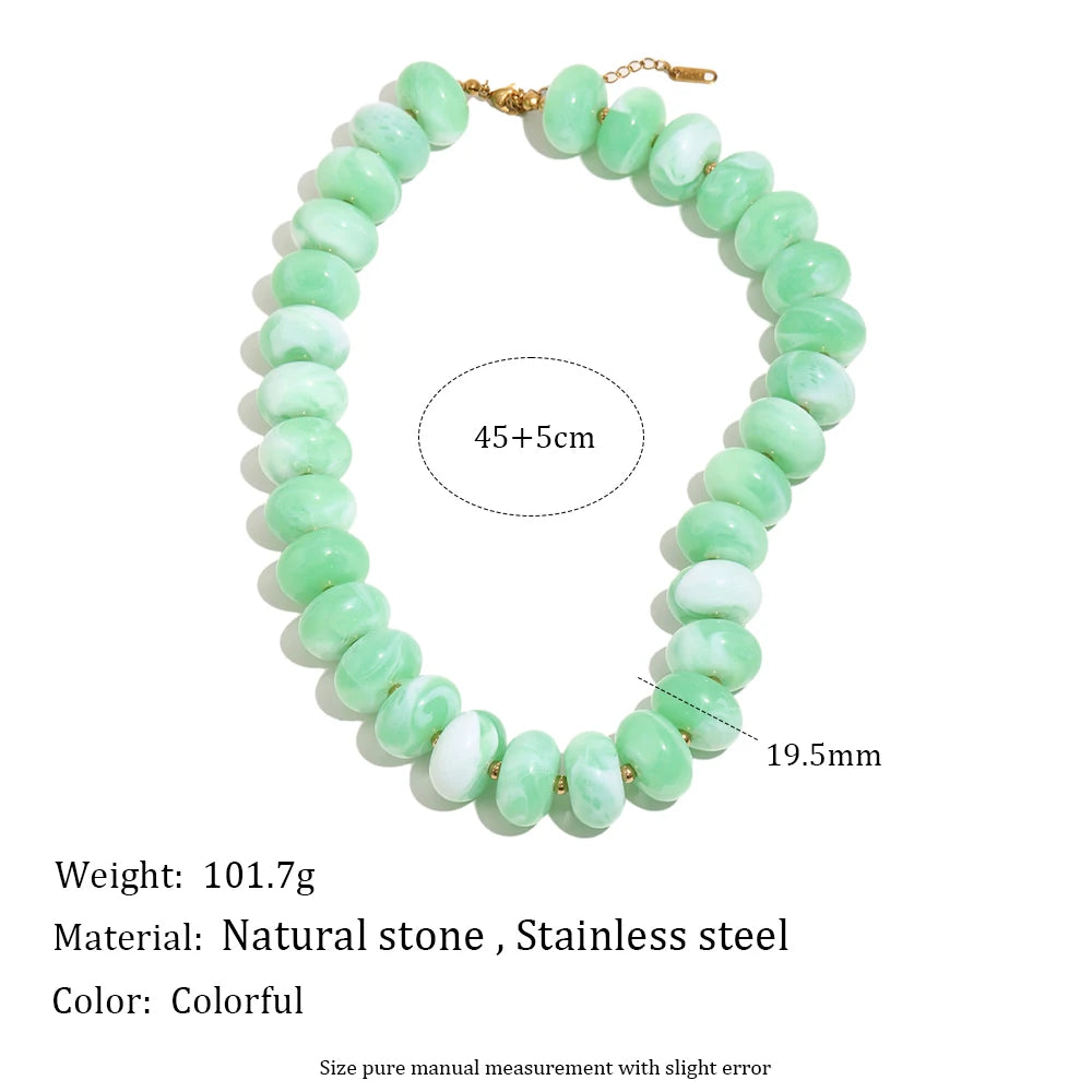 E.B.belle Colorful Bohemian Flat Disc Bead Necklace Stainless Steel 18K Gold Plated Bead Choker Summer Beach Women Jewelry Gift
