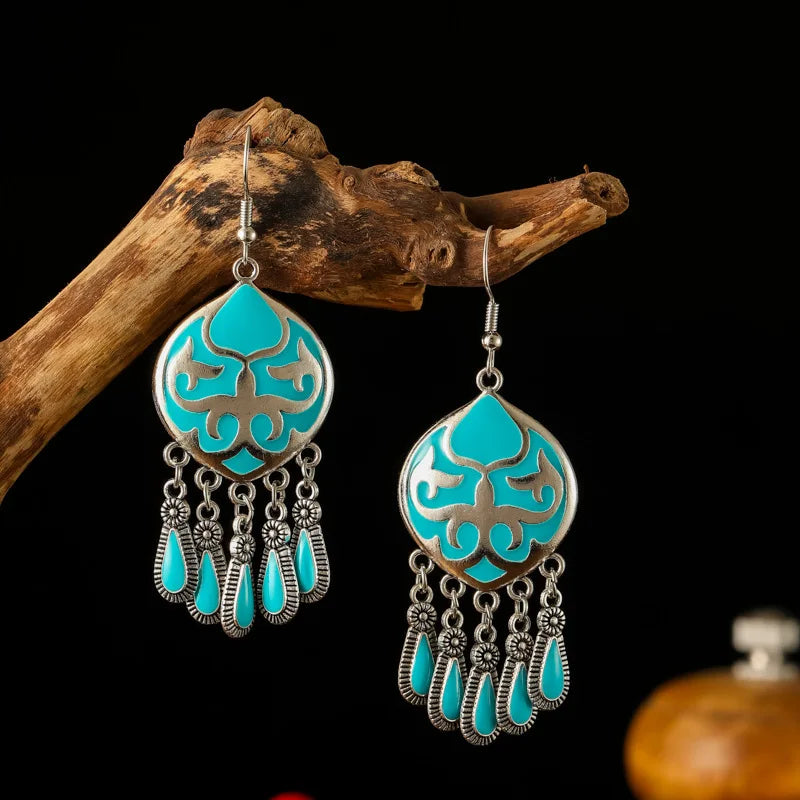 New Ethnic Fire Totem Earrings for Women Creative Design Short Style Enamel Vintage Water Drop Earrings Party Daily Jewelry