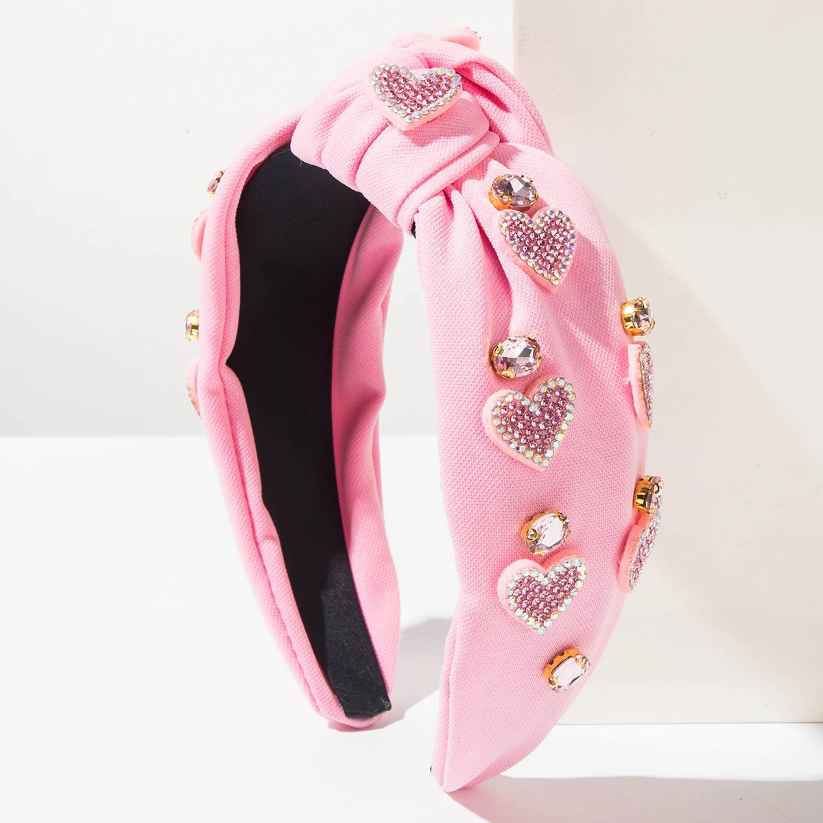 New Valentine's Day Headband With Knotted Heart And Diamond Studded Wide Edge, Sweet Holiday Hair Accessory