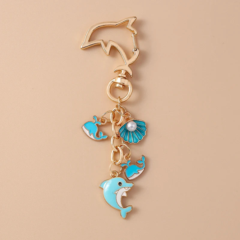Summer Beach Mermaid Shell Starfish Keychain Women Girls Pearl Love Heart Key Ring Pendants for Handbag Decor DIY Jewelry Gifts