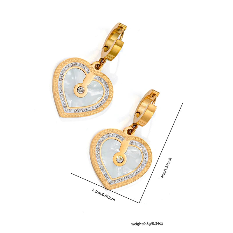ANENJERY 316L Stainless Steel Double sided Heart Shiny Zircon Necklace Earrings For Women Niche Vintage Jewelry Gifts Wholesale