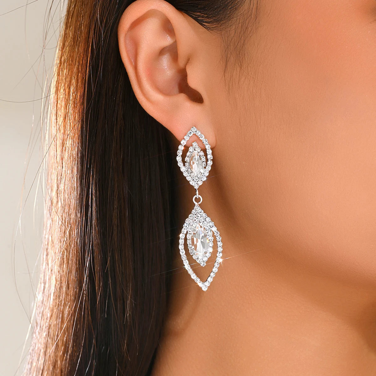 TREAZY Elegant Rhinestone Crystal Leaves Drop Earrings for Women Shiny Long Earrings Wedding Party Ear Jewelry