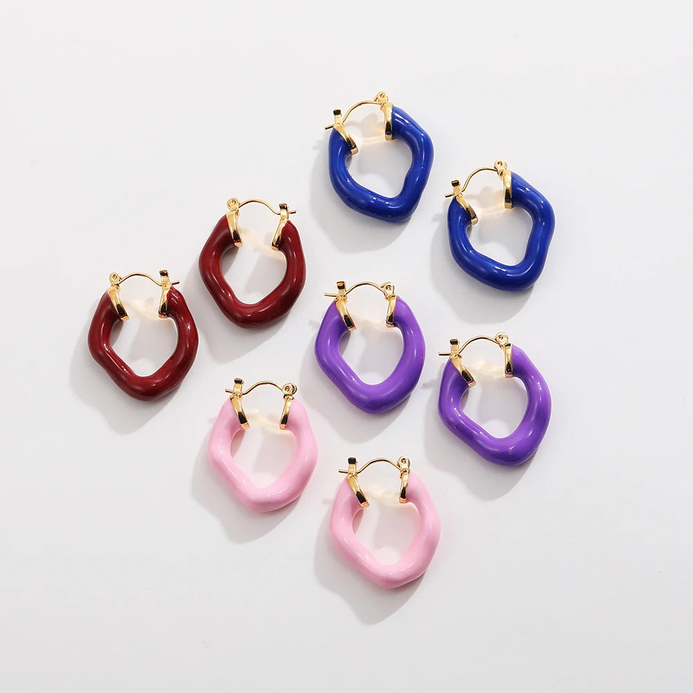 New Trendy Colorful Irregular Geometric Thick Hoop Earrings for Women Enamel Color Circle Hoops Ear Buckle Jewelry Gift
