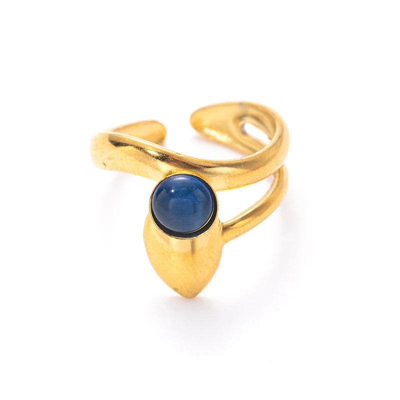 ANENJERY 316L Stainless Steel Colorful Stone Water Droplets Open Ring for Women Personality Niche Jewelry Niche Gifts Wholesale