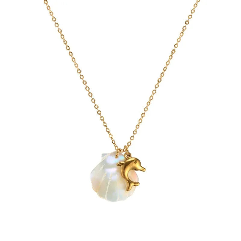 Boho Big White Shell Pendant Neckalce Gold Color Conch Sea Turtle Star Stainless Steel Choker Waterproof Beach Summer Jewelry