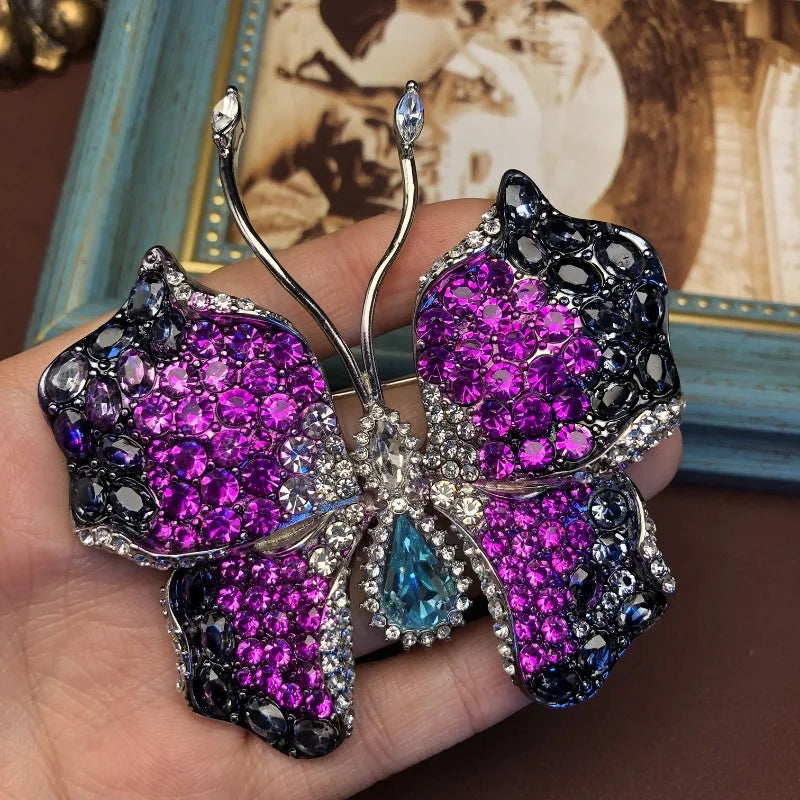 NISHIZAWA Purple Rhinestones Butterfly Brooches for Women Exquisite Shiny Jewelry Luxury Vintage Dinner Party Clothing Pins