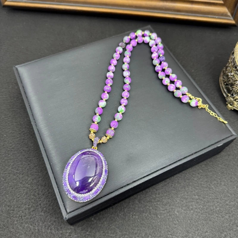 Turkish Style Amethyst Crystal Stone Necklace Ring Earring Set Women Natural Quartz Bracelet Jewelry for Bridal Wed Dress Gift