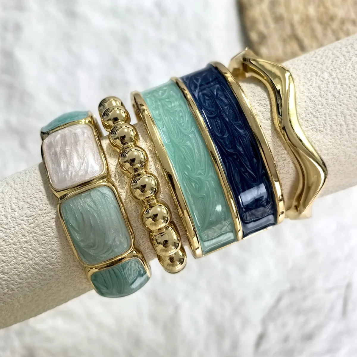 KMVEXO Punk Blue Green Color blocking Enamel Bangles Metal Geometric Bangle Wide Chunky Cuff Bracelet Women Aesthetic Jewelry