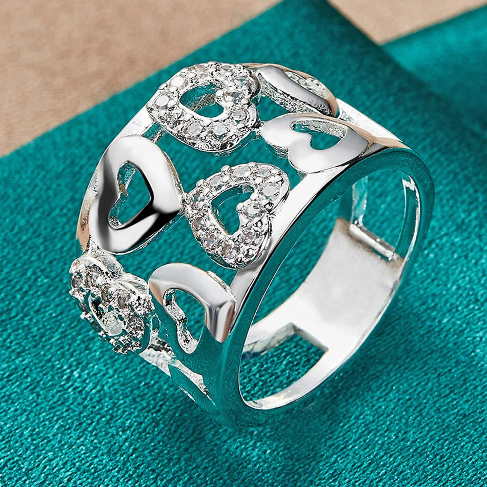 URMYLADY 925 Sterling Silver Hollow Smooth Heart Zircon Charm 7-10# Ring For Women Wedding Engagement Fashion Jewellery