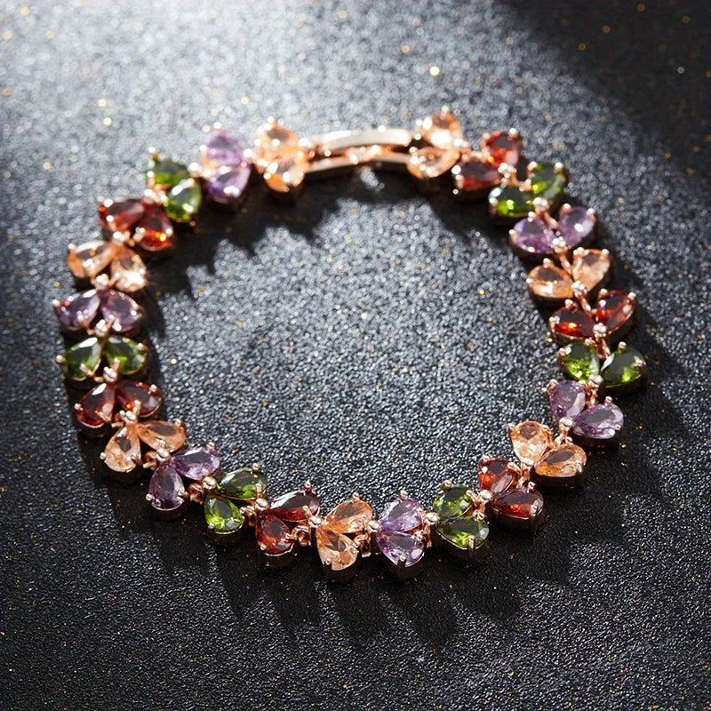 Fashion Charm Cubic White Zircon Four Colors Leaf Jewelry Bracelets for Woman Elegance Wedding Party Accessories Gifts