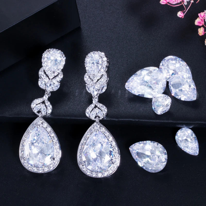 ThreeGraces Elegant Shiny Purple Water Drop Zirconia Big Long Bridal Wedding Party Earrings for Women Banquet Jewelry E1442