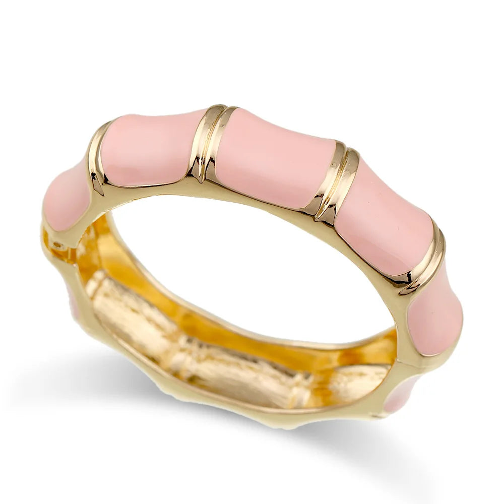 KMVEXO Sweet Pink Enamel Metal Spring Bangles For Women Exaggerated Geometric Wide Cuff Bracelets Girl's Aesthetic Jewelry