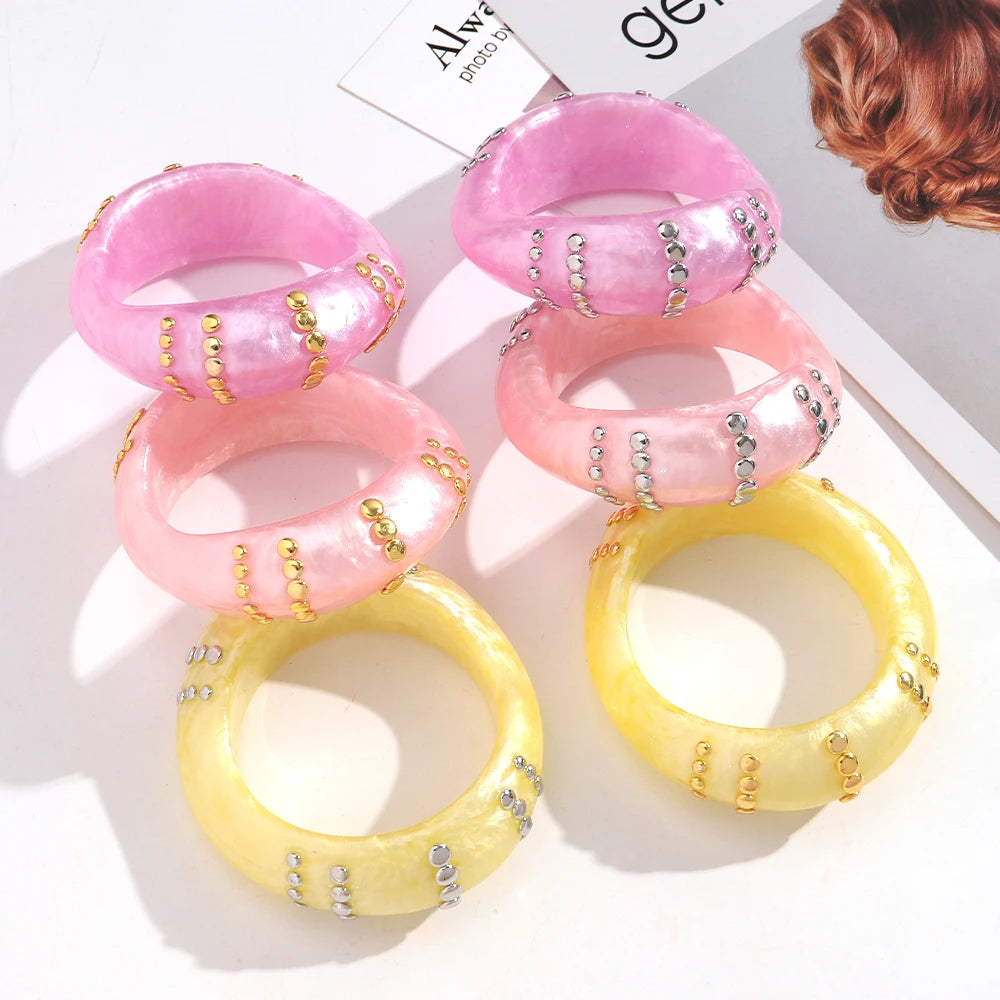 Fashion Resin Irregular Geometric Studs Chunky Bangles New Acrylic Curve Wave Wide Cuff Bangle Women Jewelry Gifts