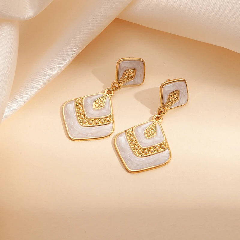 ANENJERY 316L Stainless Steel Rhombus Geometry Pendant Earrings For Women Bohemia Personality Niche Jewelry Gifts Wholesale