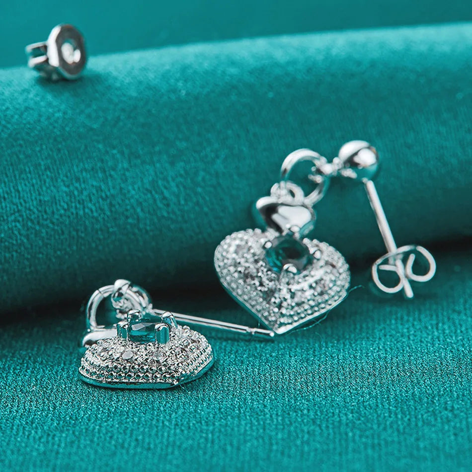 URMYLADY 925 Sterling Silver Heart Zircon Stud Earrings For Women Wedding Party Fashion Charm Jewelry