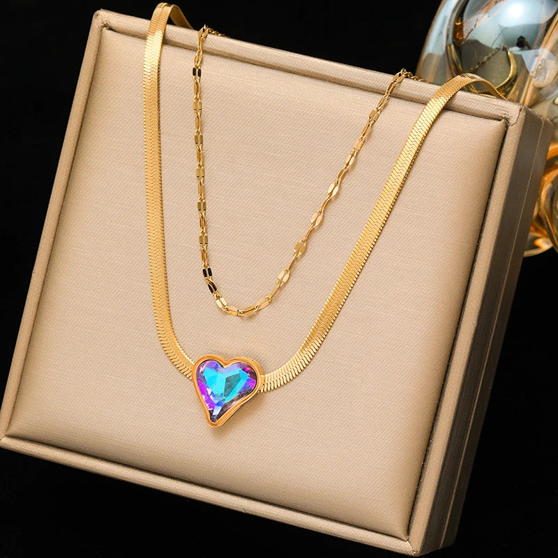 EILIECK 316L Stainless Steel Chain Love Heart Pendant Fot Women Shiny Necklace Wedding Jewelry Gifts Fashion Necklace for Girls