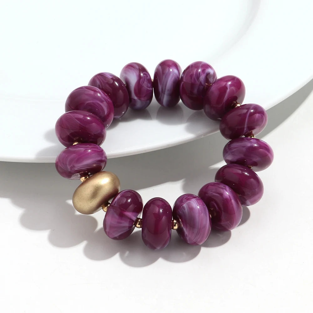 Boho Colorful Acrylic Geometric Flat Round Bead Stretch Bracelets Fashion Big Abacus Beaded Elastic Bracelet Jewelry 2026 Gifts
