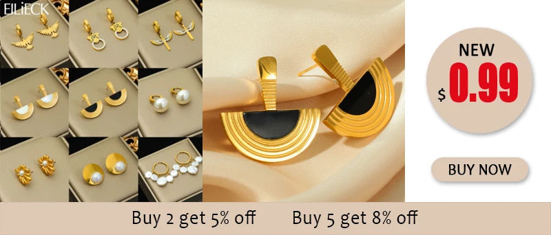 EILIECK 316L Stainless Steel Zircon Feather FOREVER Pendant Earrings For Women Fashion Ear Dangle Gold-Plated Jewelry Gift