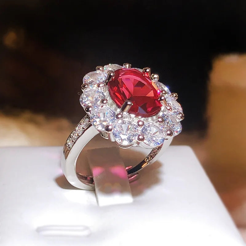 925 Silver Delicate Silver Color CZ Oval High Carbon Simulation Diamond Rings For Women Wedding Party Jewelry