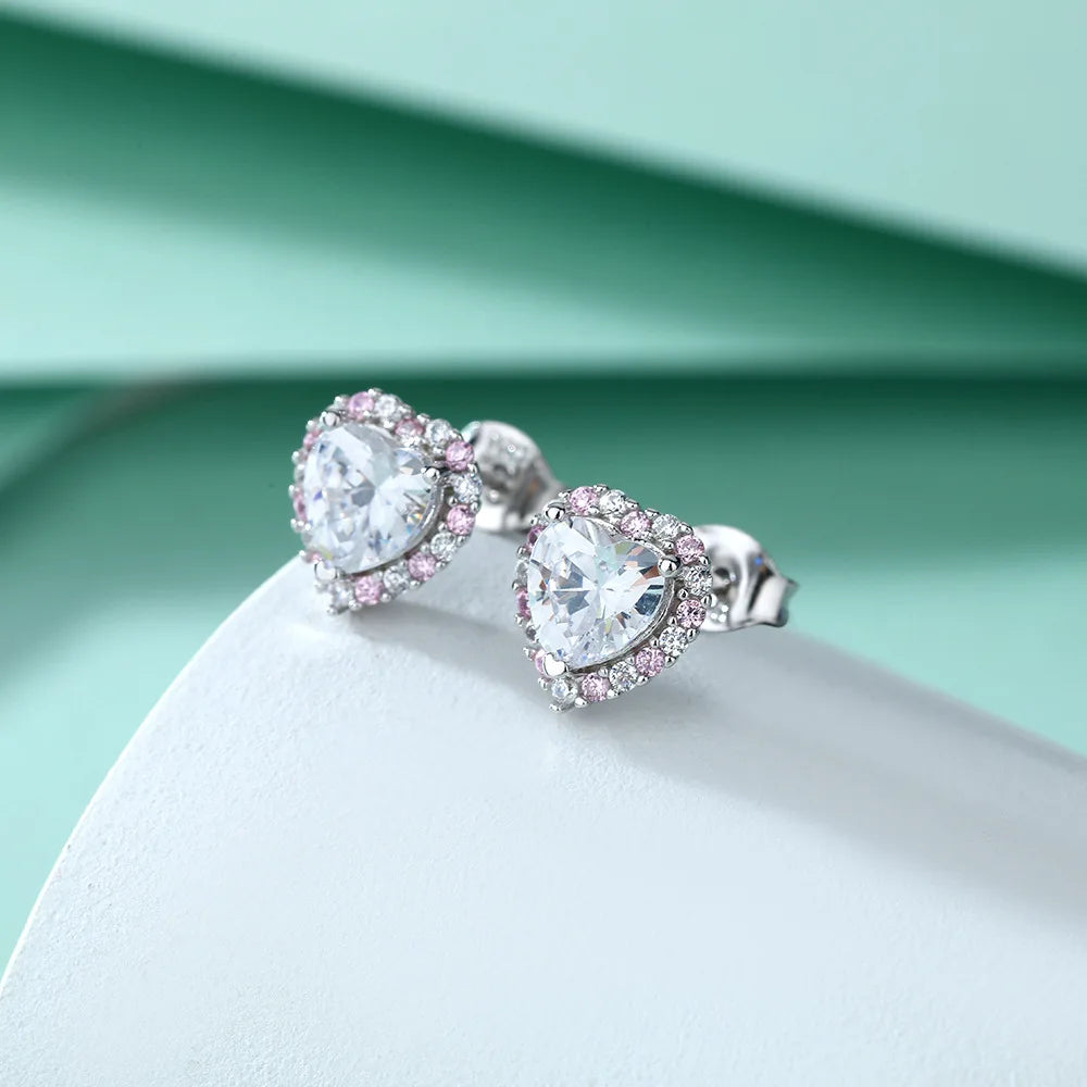 Heart Cut Pink 2CT Total Moissanite Necklace Earring Set S925 Sterling Silver GRA Certified Pass Diamond Tester Wedding Party Fine Jewelry Gift For Women