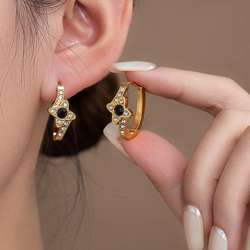ANENJERY 316L Stainless Steel Colorful Zircon Flower Star Earrings For Women Men Personality French Party Jewelry Gift Wholesale