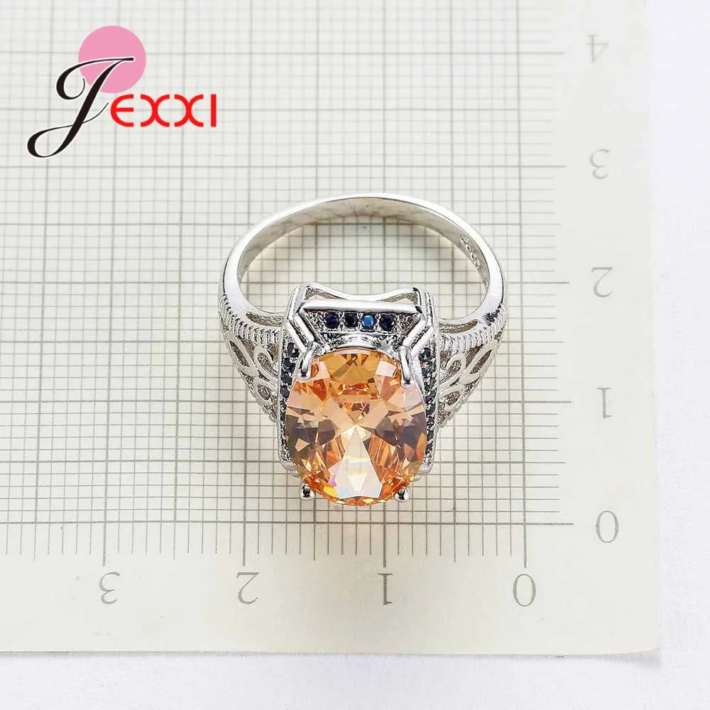 New Arrival Women 925 Sterling Silver Color Beautiful Wedding Ring Light Blue And Champagne Color Cubic Zirconia Jewelry Rings